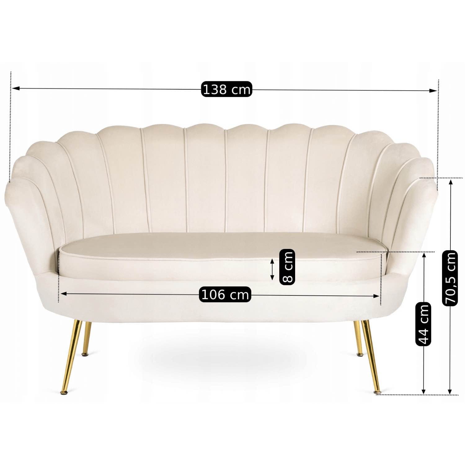 Sofa Dwuosobowa Muszelka wypoczynek do salonu ZENDAYA Glamour Kremowa