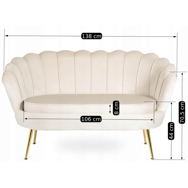 Sofa Dwuosobowa Muszelka wypoczynek do salonu ZENDAYA Glamour Kremowa