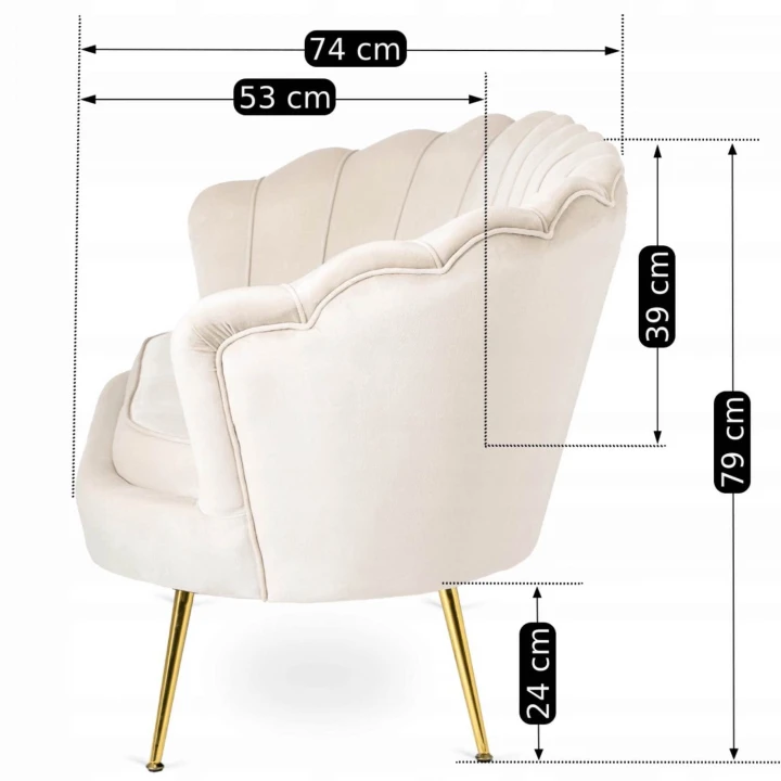 Sofa Dwuosobowa Muszelka wypoczynek do salonu ZENDAYA Glamour Kremowa