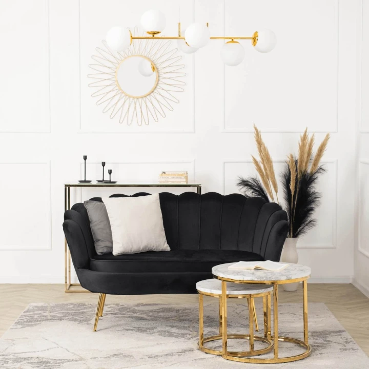 Sofa Dwuosobowa Muszelka wypoczynek do salonu ZENDAYA Glamour Czarna