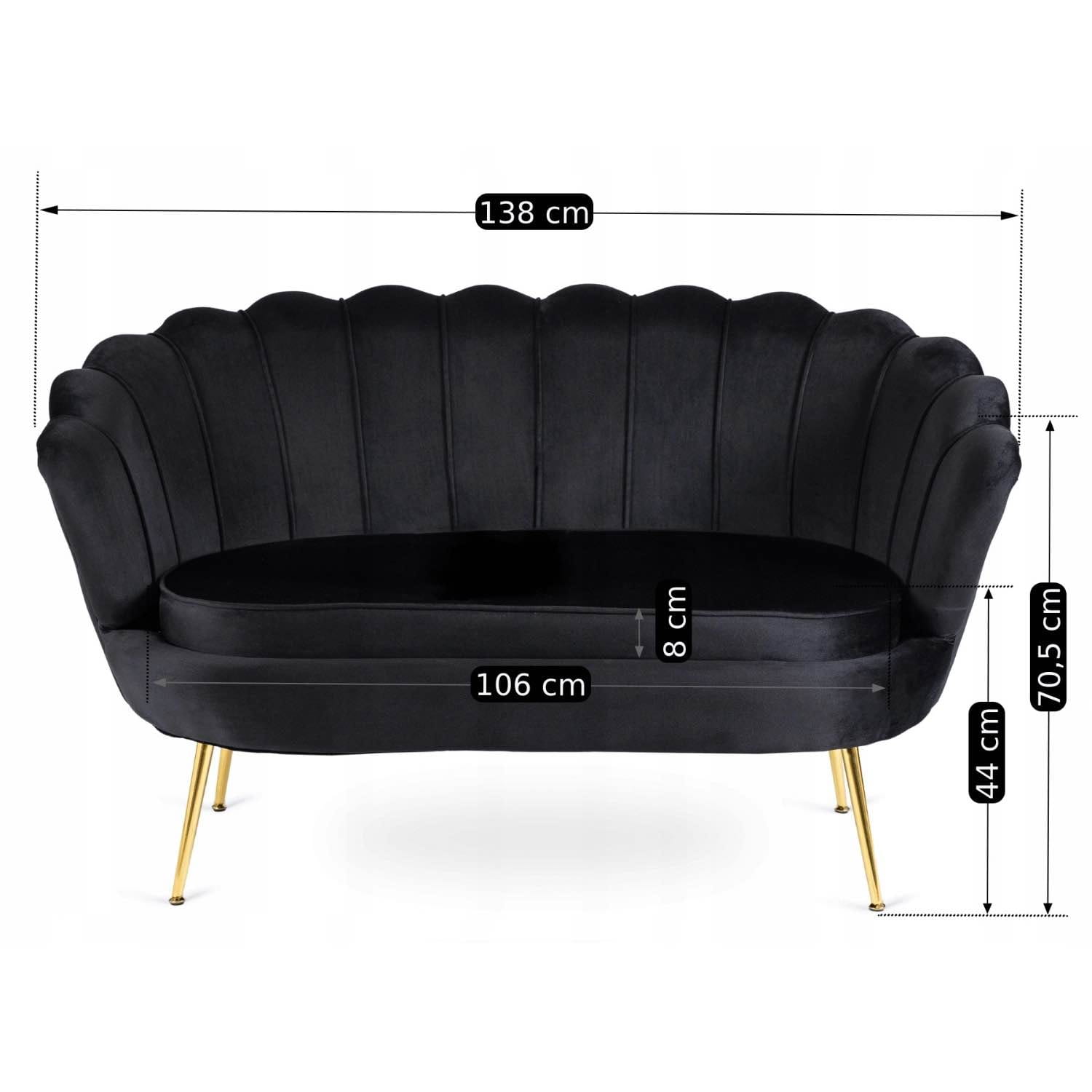 Sofa Dwuosobowa Muszelka wypoczynek do salonu ZENDAYA Glamour Czarna