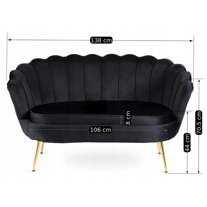 Sofa Dwuosobowa Muszelka wypoczynek do salonu ZENDAYA Glamour Czarna