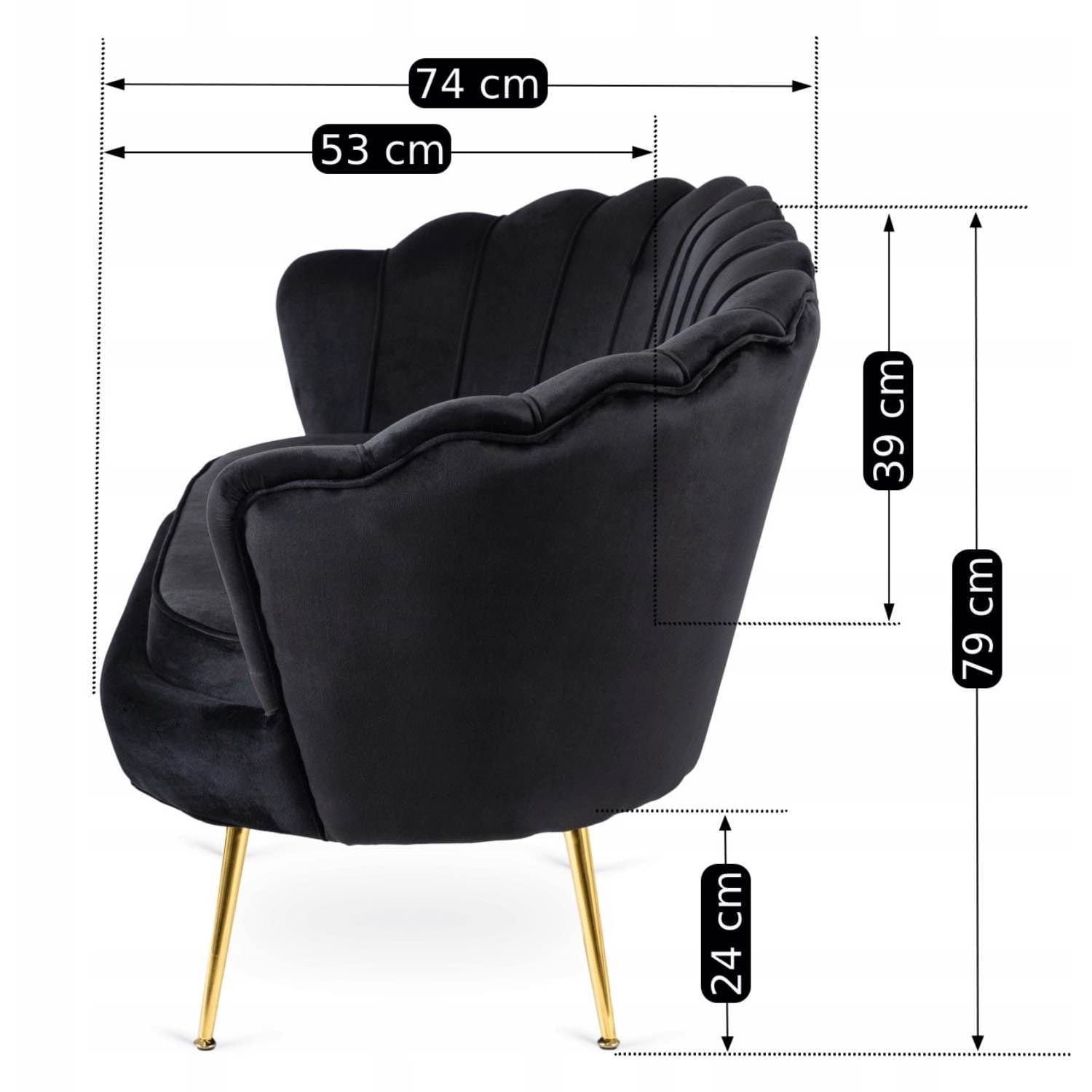 Sofa Dwuosobowa Muszelka wypoczynek do salonu ZENDAYA Glamour Czarna